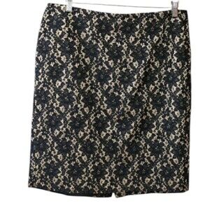 Talbots Petite Black Lace Pencil Skirt 14P Classic Office Business Casual